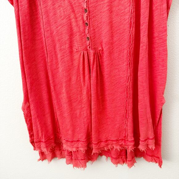 FREE PEOPLE | Aster High-Low Henley Orange Raw Edge Button Oversized | Small - Picture 6 of 11